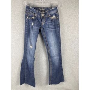 Amethyst Jeans Juniors Size 1 Blue Low Rise Distressed Denim Pants‎
